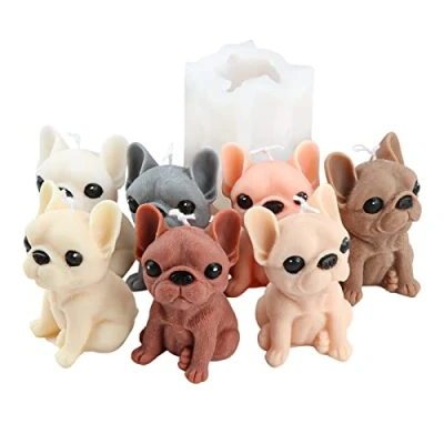 Image de JS MOLD Moule à bougie en silicone 3D forme de chien bouledogue français DIY époxy Pour chocolat, fondant, décoration gâteau, savon,