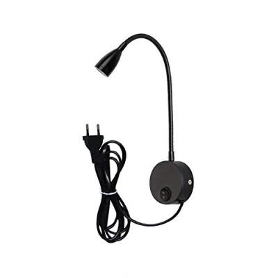 Image de 3W Lampe de lecture, Youngine Flexible chevet LED avec interrupteur et prise filaire, Applique murale col cygne pour chambre à coucher, hôtel, bureau, 6000K (Noir Blanc froid)