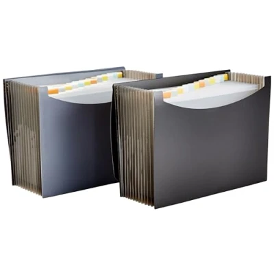 Image de Amazon Basics Lot de 2 porte documents type trieurs à soufflets Format lettre (A4), Gris,Noir