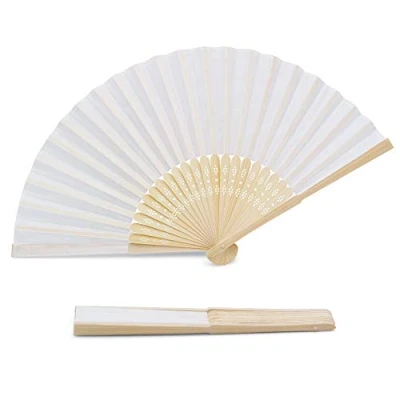 Image de Olilly EVT 50 Eventails de Qualite en Tissu Blanc et Bambou (Blanc, Eventails) Pour Mariage fiancailles