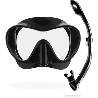 Image de CRESSI F1 Combo Set Black Masque + Tuba sec Pour la Plongée et le Snorkelling, Noir, Taille Unique, Unisex