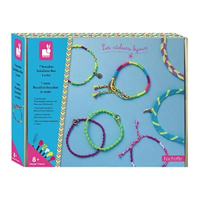 Image de Janod Coffret 7 Bracelets Brésiliens Fluo à Créer Les Ateliers Bijoux Kit Loisir Créatif Enfant Apprentissage Motricité Fine et Créativité Dès 8 ans, J07929