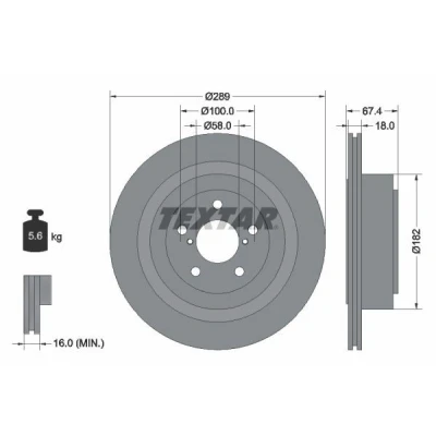 Image de TEXTAR PRO 92173603 Disque de frein 289 18 05/07 100 ventilé l&#039;intérieur revêtu sans boulon fix roue, moyeu roue