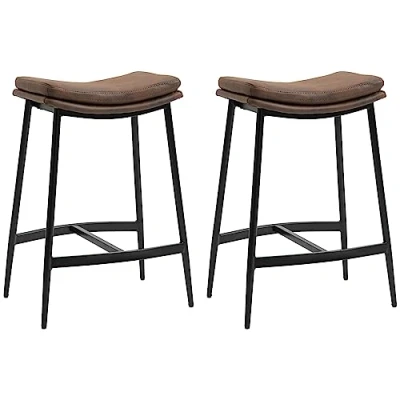 Image de HOMCOM Lot de 2 tabourets Bar chaises Hautes avec Repose Pieds Acier Style Industriel Assise incurvée 48,5 x 38,5 68,5 cm Marron Noir