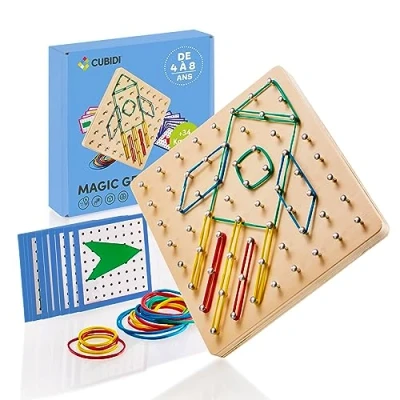 Image de CUBIDI® Montessori Geoboard créatif en bois pour d&#039;innombrables figurines passionnantes Jouet éducatif qui favorise la pensée spatiale de motricité Idée cadeau garçons et filles à