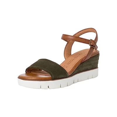 Image de Marco Tozzi Sandales à plateforme, Femme, Taille: 40, Khaki comb Cuir