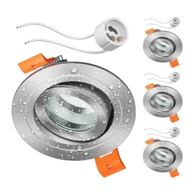 Image de ledscom.de 4 pièces cadre d&#039;encastrement au plafond ERID pour salle de bain, pièce humide, IP44, rond, orientable, aluminium mat, douille GU10 incluse
