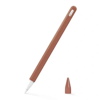 Image de MoKo Étui Housse de Protection pour Stylet en Silicone, Coque Compatible avec Apple Pencil Pro/2e Génération, Cover Pointes Rechange et Clip Intégré Brun, Brun