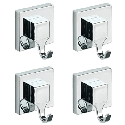 Image de WENKO Lot de 4 Crochets Porte Serviettes muraux Système Fixation Vaccum Loc® sans perçage et repositionnable Trace Inclus Supporte jusqu&#039;à 33kg Charge 6 x 7 5 cm Argent