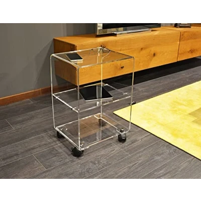 Image de Slato Table Basse Trois étagères avec Roues de Salon Design Moderne en Plex. Transparent « Cleo