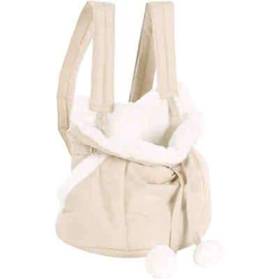 Image de Flamingo Sac de transport avant pour chien Cuddi beige 32x22x25cm avec sangle réglable mousqueton Ouverture au dessus et fini peluche douce Jusqu&#039;à 4kg