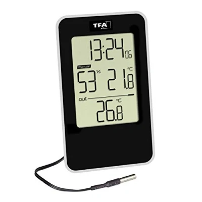 Image de TFA Dostmann Thermo hygromètre digital, 30.5051.01, à poser ou suspendre, contrôle du climat ambiant, hygromètre, pour l&#039;intérieur, éviter les moisissures, petit, noir