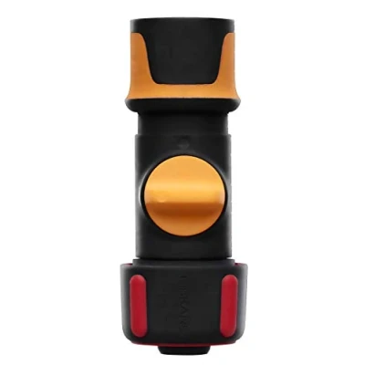 Image de Fiskars Raccord de Tuyau, avec Vanne ON/OFF, Points contact SoftGrip, Taille universelle, Ø 1,9 cm (3/4&#039;&#039;), 80 g, noir/orange/rouge, 1027087