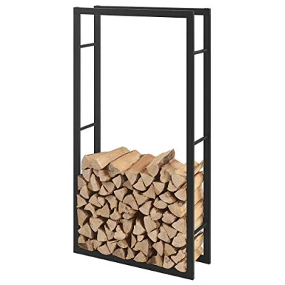 Image de [en.casa] Porte Bûches Robuste Range Solide Support pour Bois de Chauffage Rangement Efficace Intérieur Extérieur Acier Laqué 80 x 150 25 cm Noir