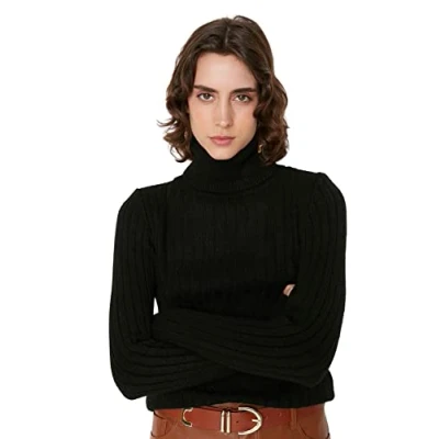 Image de Trendyol Pull à col Rond Ajouré Regular Maillot de survêtement, Noir, S Femme