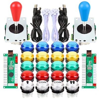 Image de Fosiya 2 Joueurs Kit Arcade Ellipse Ovale Style 8 Voies Bat Joystick + 20 x LED Boutons pour Contrôleurs de Jeux Vidéo Tous Windows PC MAME Raspberry Pi 3 4 (Couleurs Mélangées)