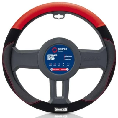 Image de SPARCO S122 SPCS122RS Housse de volant Rouge, noir 37 38cm PVC, Cuir élastique
