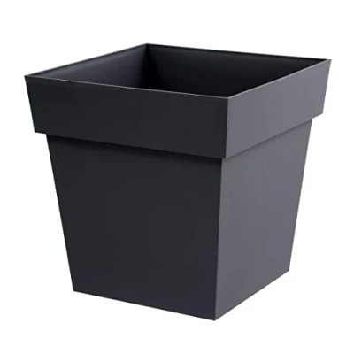 Image de EDA Pot de Fleurs Carré TOSCANE 38 L Zone Rétention d&#039;Eau Usage Intérieur ou Extérieur 39 x cm Gris anthracite