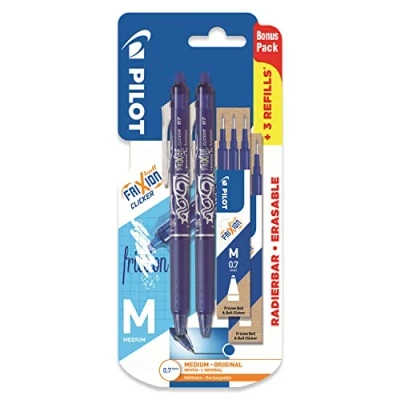 Image de Pilot Frixion Clicker Lot de 2 stylos à Encre gel rétractable effaçable bleue Pointe moyenne 0,7 mm + 6 recharges bonus