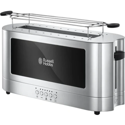 Image de Russell Hobbs Grille Pain [Fente longue 2 Toasts/ 1 Tranche baguette] Elegance Acier chromé (Fente large, 6 Niveaux de Brunissage rapide réglables, Surélévation,Décongèle &amp; Réchauffe) Toaster 23380 56