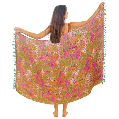 Image de Pareo Femme Plage Grande Taille Avec Des Franges Look De Boheme Xxl Longue Robe Jupe Tapisserie Foulard Écharpe Coton Sarong 180X110Cm