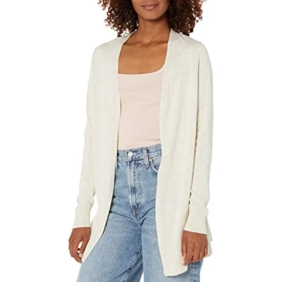 Image de Amazon Essentials Gilet Ouvert sur Le Devant Léger (Grandes Tailles Disponibles) Femme, Avoine Chiné, M