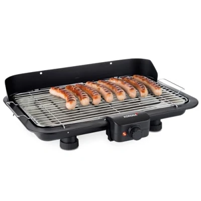 Image de Korona 46117 Barbecue de table électrique avec surface cuisson XXL (51 x 30 cm) Idéal pour le balcon 2200 W Élément chauffant amovible Interrupteur sécurité Réglage la température en continu