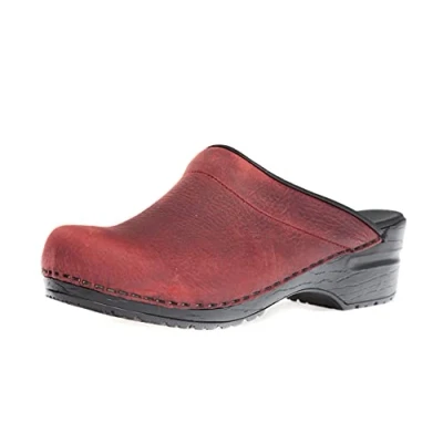 Image de Sanita Sonja en Cuir huilé Sabots Ouvert Produit Original Fabriqué à la Main pour Femme Assise Plantaire de Forme Anatomique avec Mousse Souple Rouge Bordeaux 39 EU