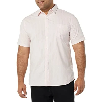 Image de Amazon Essentials Chemise en Popeline à Manches Courtes Coupe Ajustée Homme, Rose Double Rayure, XXL