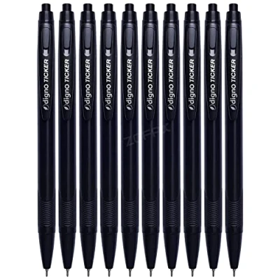 Image de DIGNO Ticker Lot de 10 stylos à bille rétractables noirs pointe fine (0,7 mm), lisse, pour l&#039;école, le bureau, la maison, un usage quotidien