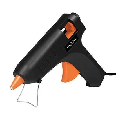 Image de LogiLink WZ0051 Mini pistolet à colle chaude 20 W Idéal pour le bricolage (do it yourself) Travaux Avec pied Couleur : noir 2 cartouches Ø 11,2 mm