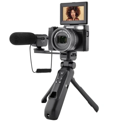 Image de AGFA Photo Kit Vlogging Tout en Un : Caméra VLG 4K Optical, Trépied Powerbank, Télécommande, Microphone, et Carte Micro SD 32Go Inclus Immortalisez Vos Moments avec Style !