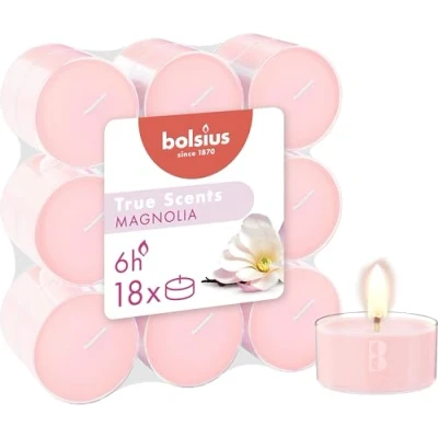 Image de Bolsius True Scents 18 Bougies Chauffe Plat Parfumées Magnolia Temps de Combustion 6 Heures Diamètre 39 mm Extraits Naturels Contient la Cire Végétalienne Sans Huile Palme