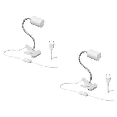 Image de ledscom.de 2 lampes à pince WAIKA avec col de cygne et interrupteur blanc mat, ampoule LED GU10 incluse (blanc chaud, 4,914W, 450lm, 100)