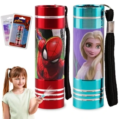 Image de 2 torches en aluminium résistantes à l&#039;eau 8,7 cm Un nouveau modèle de lampe poche économie d&#039;énergie avec lanière, veilleuse Spiderman réutilisable pour les enfants 3 ans et plus