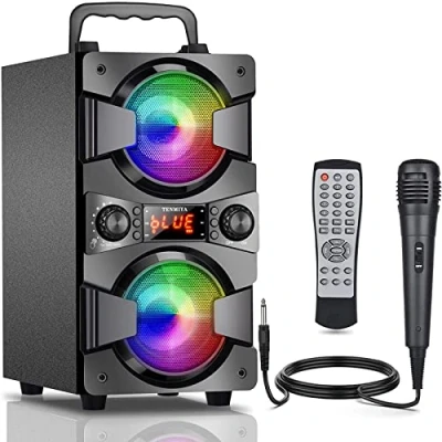 Image de TENMIYA haut parleurs Bluetooth, parleur portable sans fil 60 W avec lumières, microphone, double caisson de basses lourdes, radio FM, télécommande, stéréo riche, pour la maison et