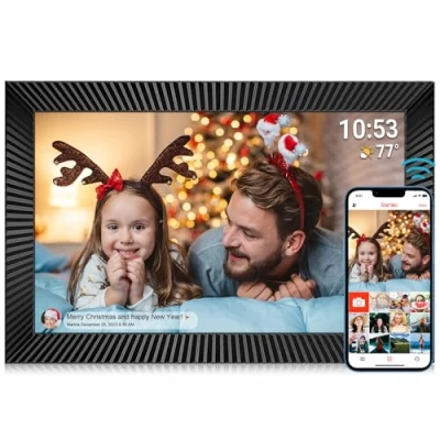 Image de Cadre photo numérique 10,1 pouces avec mémoire interne 32 G Smart WiFi 1280 x 800 IPS Écran tactile Capteur de mouvement Rotation automatique Partagez des photos et vidéos