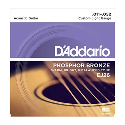 Image de D&#039;Addario Cordes guitare acoustique Corde Folk EJ26 en bronze phosphoreux pour avec revêtement Custom Light 11 52