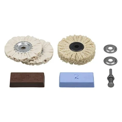 Image de wolfcraft 2179000 Set de polissage professionnel Pâtes à polir, axe pilote, brosse en fibre sisal, disque coton,beige