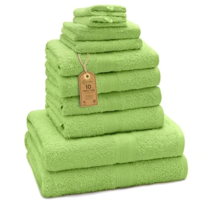 Image de GREEN MARK Textilien NatureMark Lot de 10 Serviettes en éponge, 100% Coton, Vert Pomme