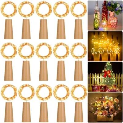 Image de Frasheng 15 pièces LED Bouteille Lumières Guirlande,2M 20 LEDs, Liège Lampes pour Mariage,Party,DIY,Noël,Blanc Chaud