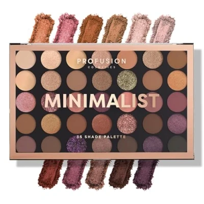 Image de Profusion Cosmetics palette de fards à paupières minimaliste 35 nuances, soyez créatif avec des nuances nude mélangables et finitions pailletées, qualité