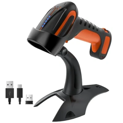 Image de Tera Pro Lecteur de Code à Barre sans Fil 2.4GHz 1D 2D Douchette Scanner QR Barres Bluetooth USB C pour Smartphone Ecran Scanette Industriel Résistance la Chute avec Support, 8100