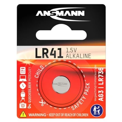Image de ANSMANN Lot de 3 Blisters 1 Pile Bouton d&#039;alcaline LR41 1,5 Volt (AG3)