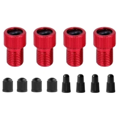 Image de Kexpery Lot de 4 adaptateurs valve en alliage d&#039;aluminium pour convertir Presta Schrader Adaptateur vélo vers (rouge)