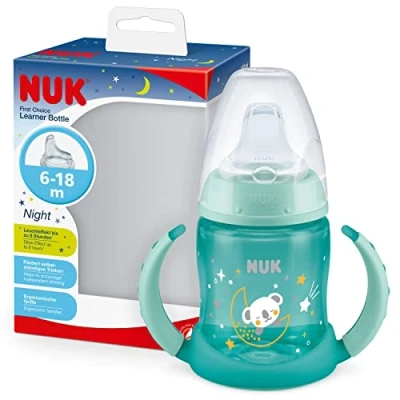 Image de NUK First Choice Sippy Cup Night 6 18 mois 150 ml Brille dans le noir Poignées et bec orthodontique en silicone Anti fuite colique Sans BPA Vert