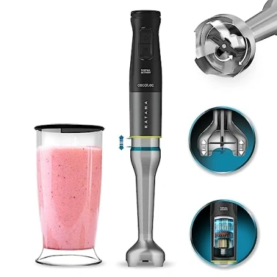 Image de Cecotec Katana TotalDestroy 1500XL DoubleKatana Dk Mixeur plongeant, 1500 W, 21 vitesses et Turbo, système à double lame, 4 lames en titane noir, capot anti éclaboussures, gobelet de 800 ml.