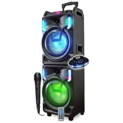 Image de INOVALLEY Mega Enceinte Nomade 800W MS01XXL N avec USB Bluetooth, Effets LED, Microphone Sono Karaoke DJ, Trolley, LED OVNI