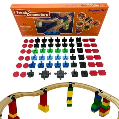 Image de TOY2 Engineer Kit de Construction 64 connecteurs Voie Train Jouets compatibles avec Brio &amp; Duplo Rail Ensemble en Bois Durable