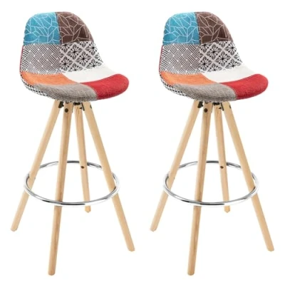 Image de WOLTU® Lot de 2 Tabouret Bar en Lin siège Cuisine avec Repose Pied,Patchwork Multicolore BH45mf